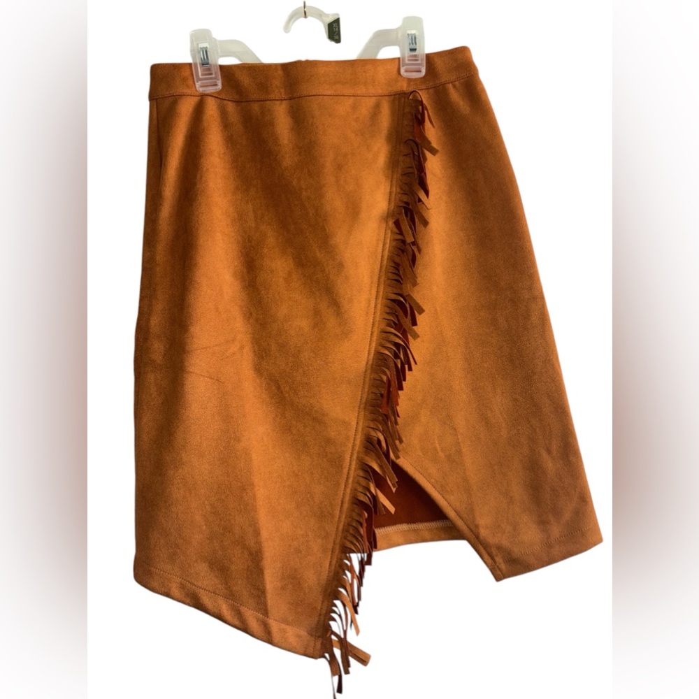Chartou Women’s Fringe Faux Suede Slit Slide Tassle Wrap Skirt - Picture 1 of 2